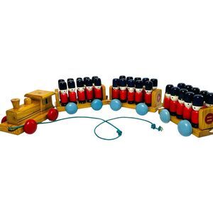 Vintage Chadwick Miller Wooden Toy Soldiers Pull String Train Math Counting